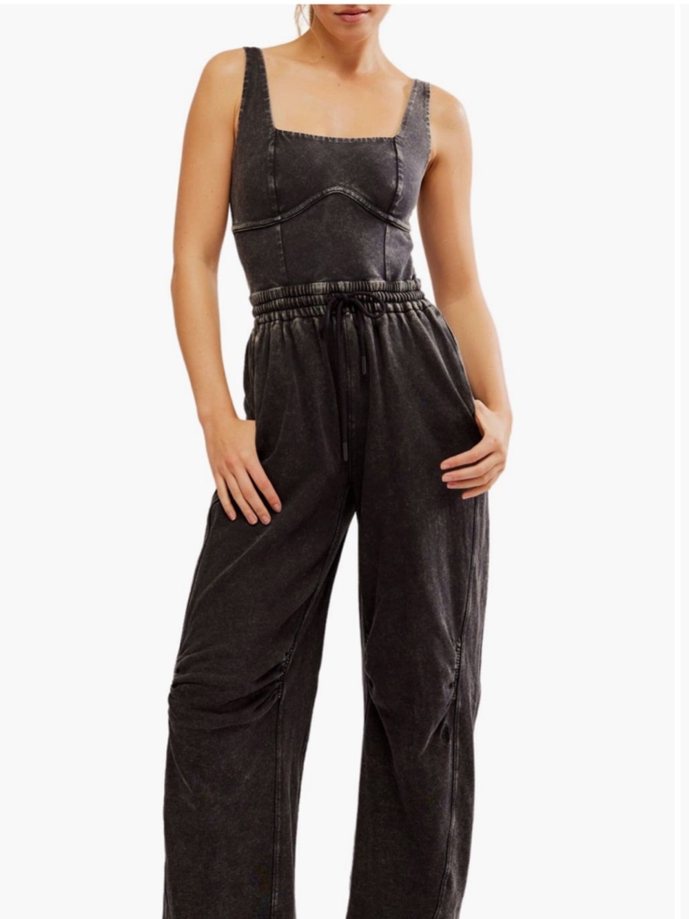 NWT! FREE PEOPLE! 'Inbound Stretch Cotton Jumpsuit' In Black SZ is Large!